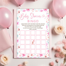 Teddy Bear Pink Floral Girl Baby Shower Bingo Game