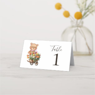 Teddy Bear Pink Floral Rustic Party Place Card