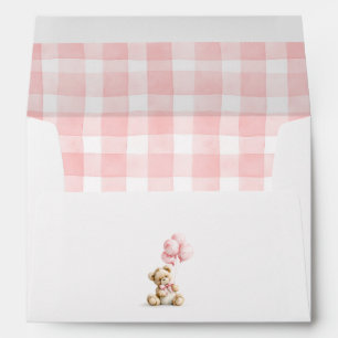 Teddy Bear Pink Gingham Check Pattern Envelope