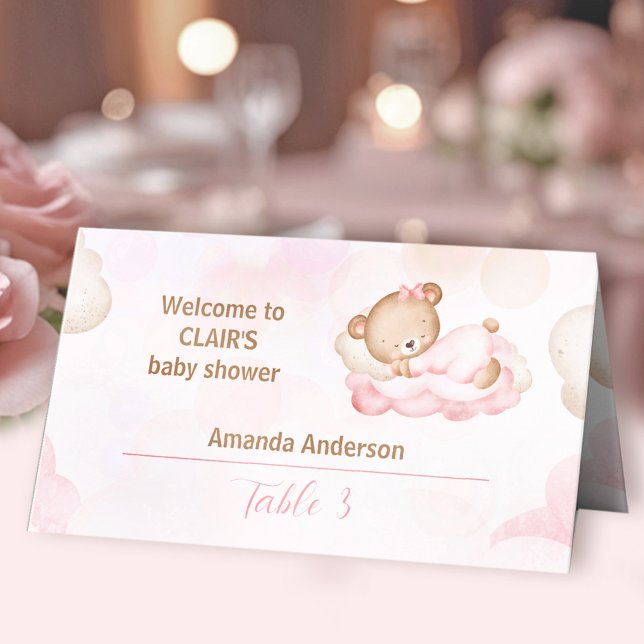 Teddy Bear Pink Girl Baby Shower Tent Place Card (Teddy Bear Pink Girl Baby Shower Tent Place Card)