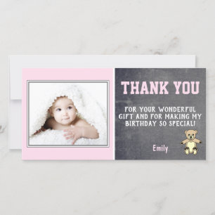 Teddy Bear Pink Girl Birthday Thank you Photo Card