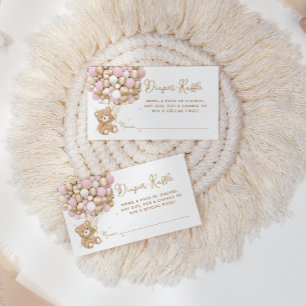 Teddy Bear Pink Heart & Balloon Baby Girl Shower Enclosure Card