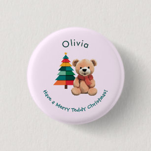 Teddy Bear Pink Holiday Badge Merry Christmas