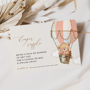 Teddy Bear, Pink Hot Air Balloon, Diaper Raffle Enclosure Card