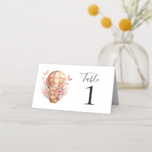 Teddy Bear Pink Hot Air Balloon Party Place Card
