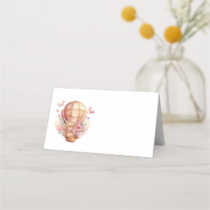 Teddy Bear Pink Hot Air Balloon Party Table Card