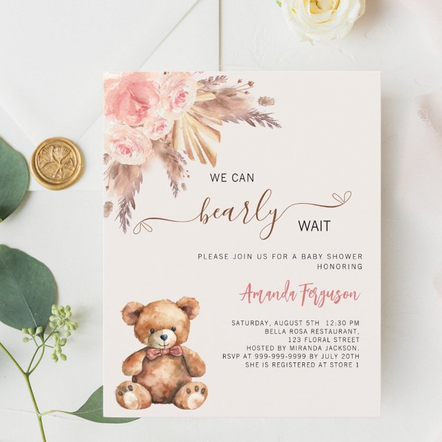 Teddy bear pink pampas grass girl baby shower (Creator Uploaded)