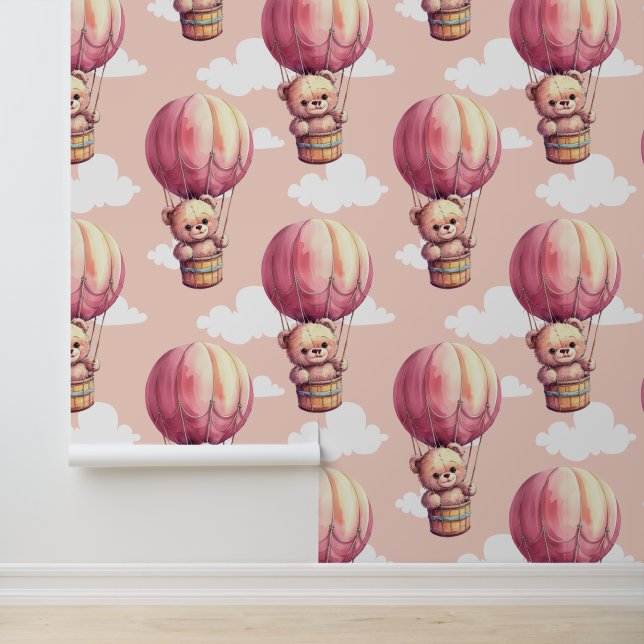 Teddy Bear Pink Pattern Baby Nursery Room  Wallpaper (Application)