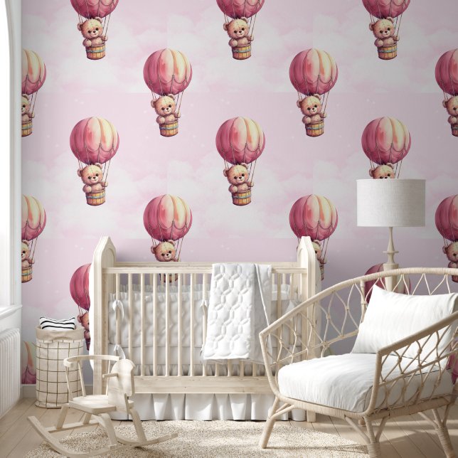 Teddy Bear Pink Pattern Baby Nursery Room  Wallpaper (Kids)