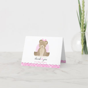 Teddy Bear Pink Plaid Baby Shower Thank You Card