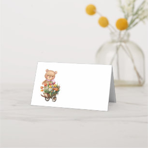 Teddy Bear Pink Rustic Floral Party Table Card