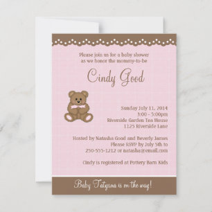 Teddy Bear Pink Small Invitation