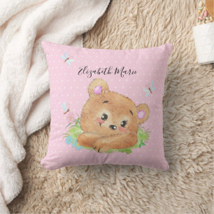 Teddy Bear Pink Theme Baby Girl Shower Gift Cushion