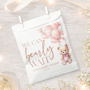 Teddy Bear Pink We Can Bearly Wait Baby Shower Favour Bag