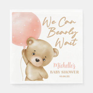 Teddy Bear Pink We Can Bearly Wait Baby Shower Napkin