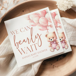 Teddy Bear Pink We Can Bearly Wait Baby Shower Napkin