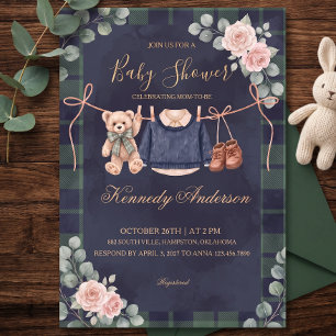 Teddy Bear Plaid Baby Shower Invitation