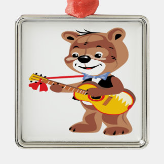 Teddy bear playing a guitar metal tree decoration