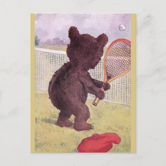 Teddy Bear Playing Tennis Postcard (Front)