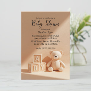 Teddy Bear Plush Gender Neutral Baby Shower Invitation