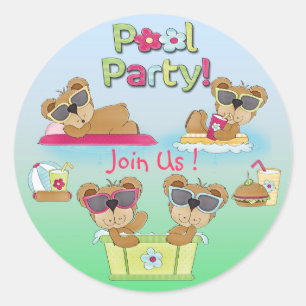 Teddy Bear Pool Party Invitation Envelope Seals