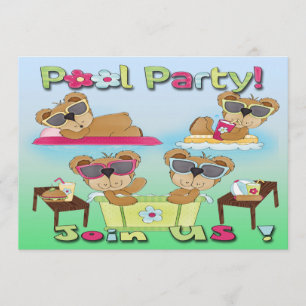 Teddy Bear Pool Party Invitations