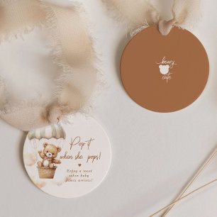 Teddy bear pop it when she pops baby shower favour tags