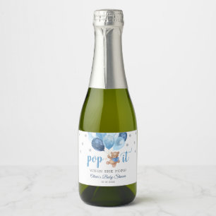 Teddy Bear Pop It When She Pops Baby Shower Gift   Sparkling Wine Label