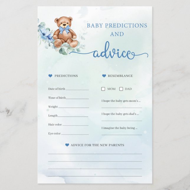 Teddy Bear Predictions and Advice Card Game (Front)