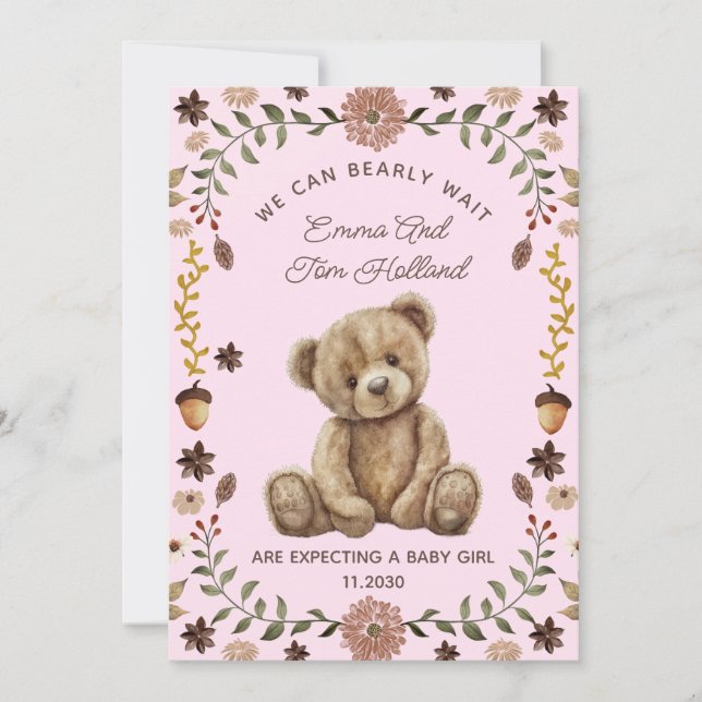 Teddy Bear Pregnancy Pink Girl Announcement (Front)