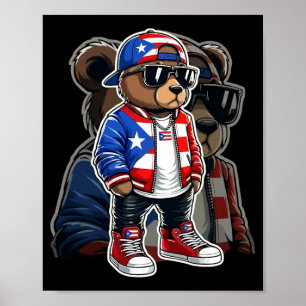 Teddy Bear Puerto Rico Flag Boricua Performance Poster