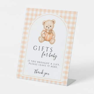 Teddy Bear Pumkin Gifts for Baby Shower Sign
