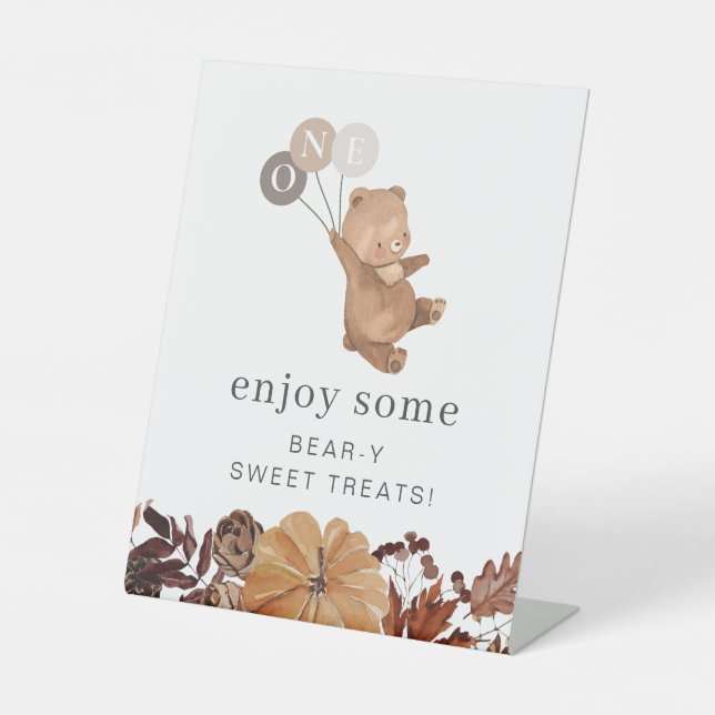 Teddy Bear Pumpkin - 1st Birthday - Sweet Treats Pedestal Sign (Front)