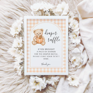 Teddy Bear Pumpkin Boho Diaper Raffle Baby Shower Invitation