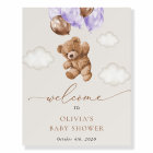 Teddy Bear, Purple Balloons, Baby Shower Welcome