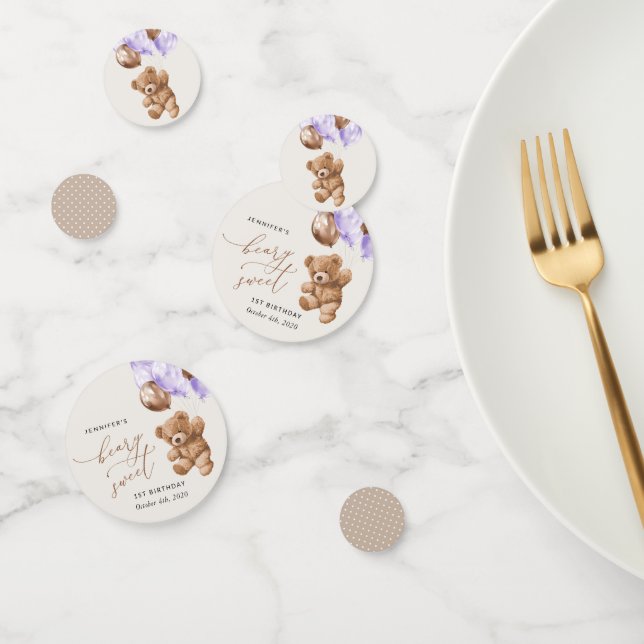 Teddy Bear, Purple Balloons, First Birthday Confetti (Group)