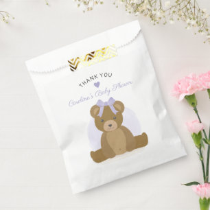 Teddy Bear Purple Bow Girl Baby Shower Thank You Favour Bag