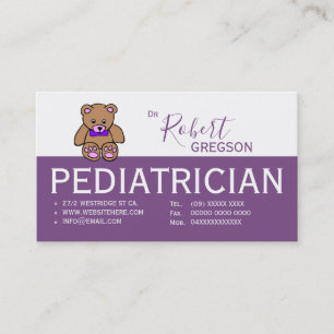 Teddy Bear Purple Paediatrician Appointment Card