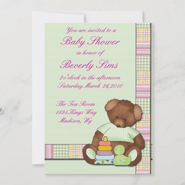 Teddy Bear Quilt Baby Shower Invitation (Front)