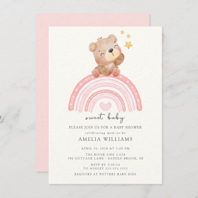Teddy Bear Rainbow Baby Shower  Invitation (Front/Back)
