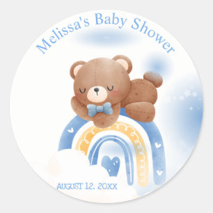 Teddy Bear Rainbow Boys Baby Shower Classic Round Sticker