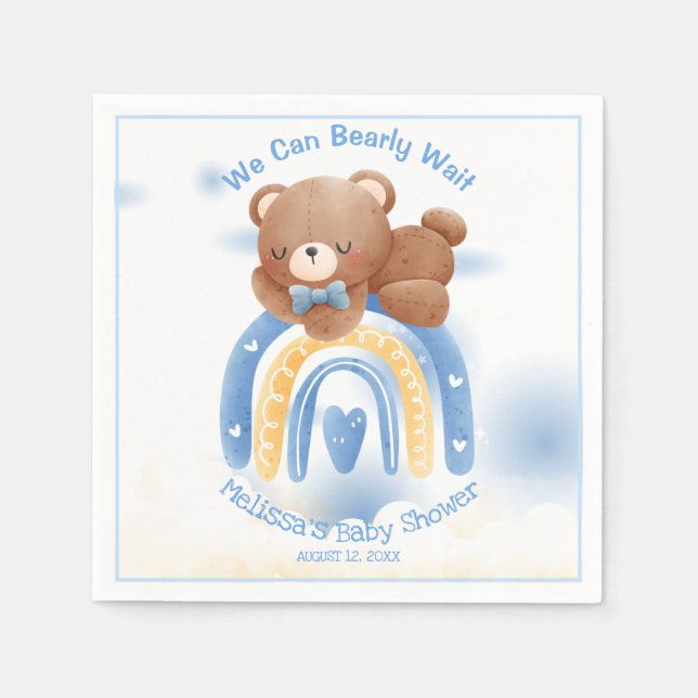 Teddy Bear Rainbow Boys Baby Shower Napkin (Front)