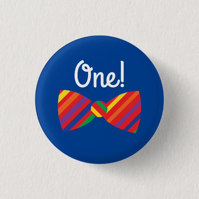 Teddy Bear Rainbow Cute 1st Birthday Party 3 Cm Round Badge (Front)