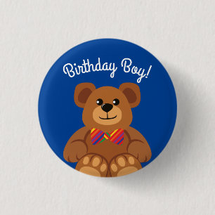 Teddy Bear Rainbow Cute 1st Birthday Party 3 Cm Round Badge