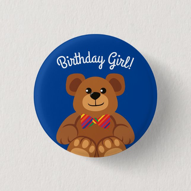 Teddy Bear Rainbow Cute 1st Birthday Party 3 Cm Round Badge (Front)