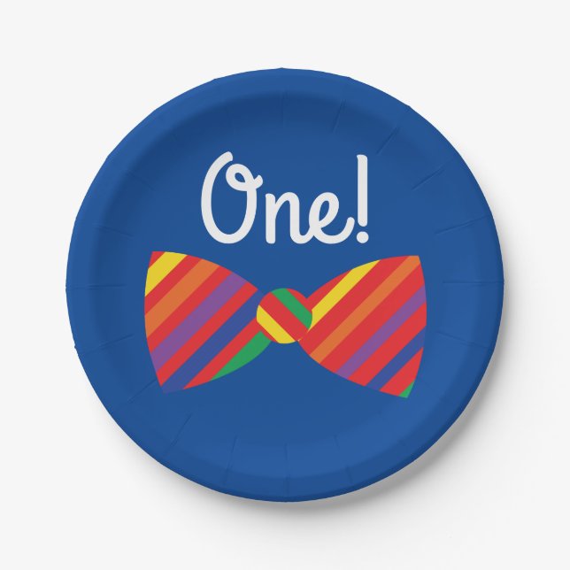 Teddy Bear Rainbow Cute 1st Birthday Party Paper Plate (Front)
