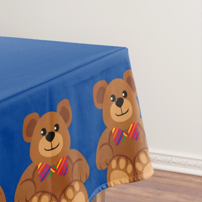 Teddy Bear Rainbow Cute 1st Birthday Party Tablecloth (In Situ)