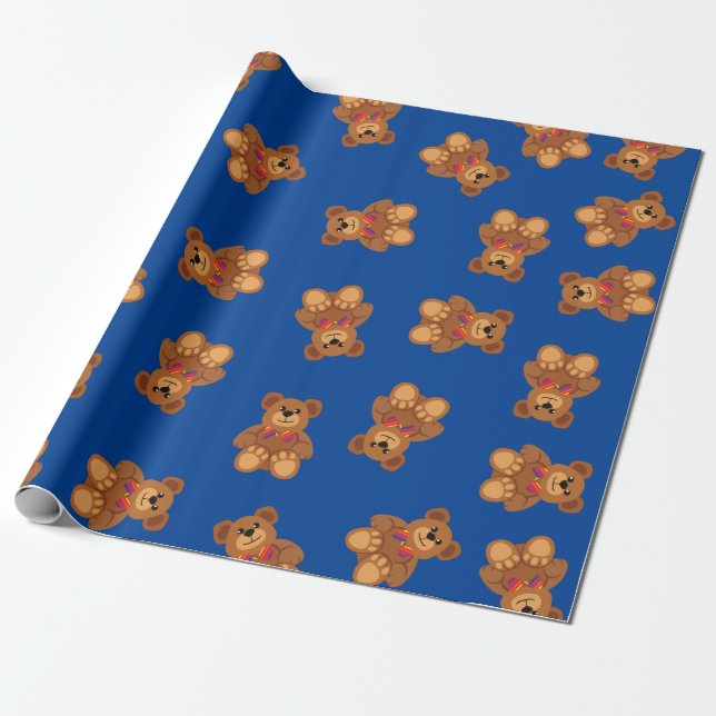 Teddy Bear Rainbow Cute 1st Birthday Party Wrapping Paper (Unrolled)