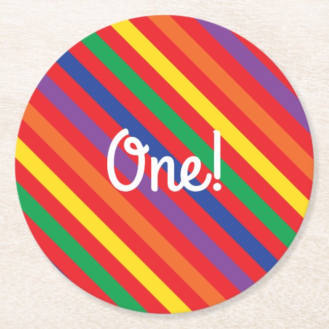 Teddy Bear Rainbow Cute Kid's Birthday Party Round Paper Coaster (Front)