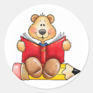 Teddy Bear Reading Classic Round Sticker